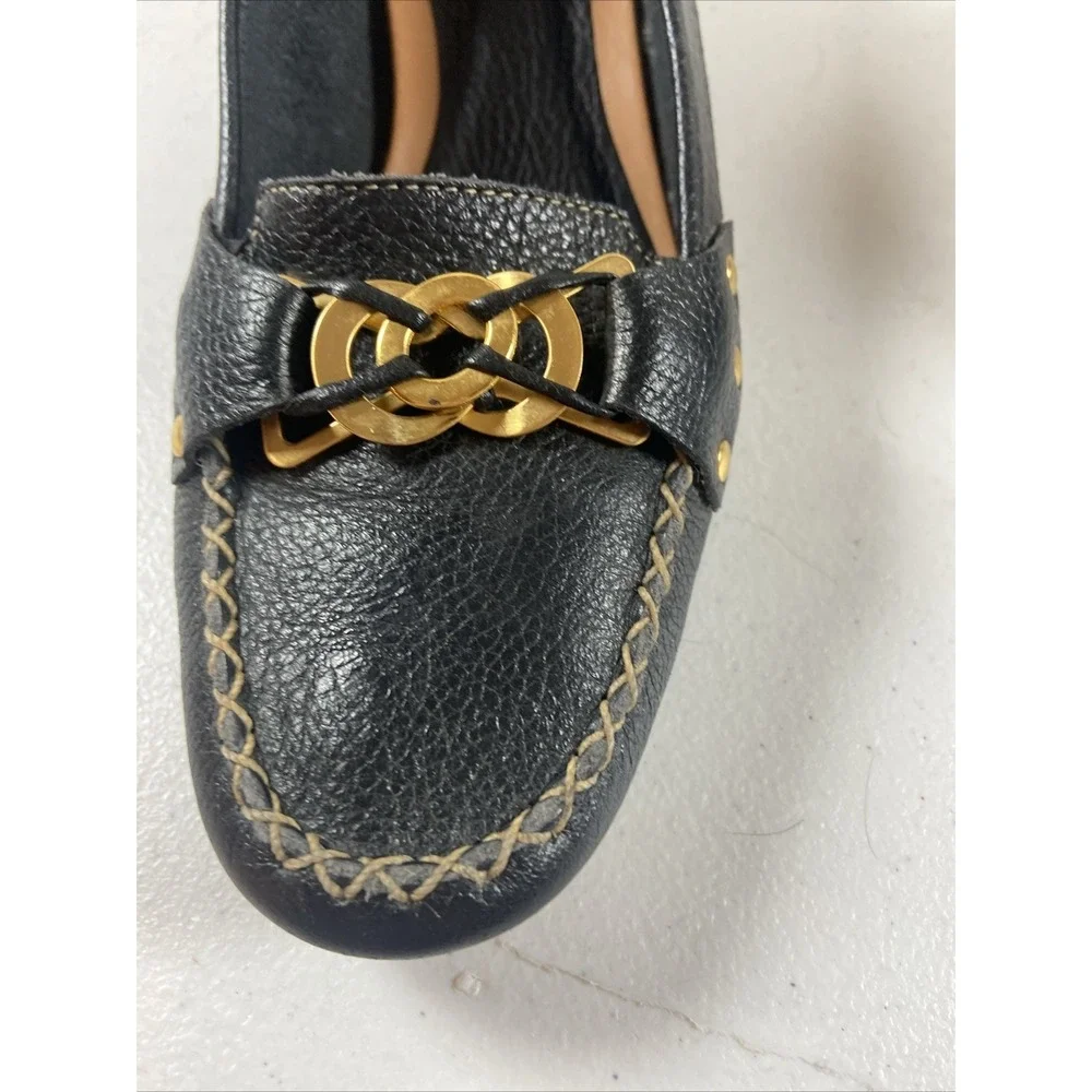 TALBOTS Loafers Pebble Leather Black Kitten Heel Women's Sz 8B Brazil Office EUC